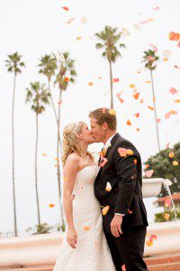 bride groom santa barbara palm trees
